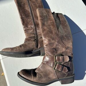 Brown synthetic leather high boots sz 4/6 girls/ womens